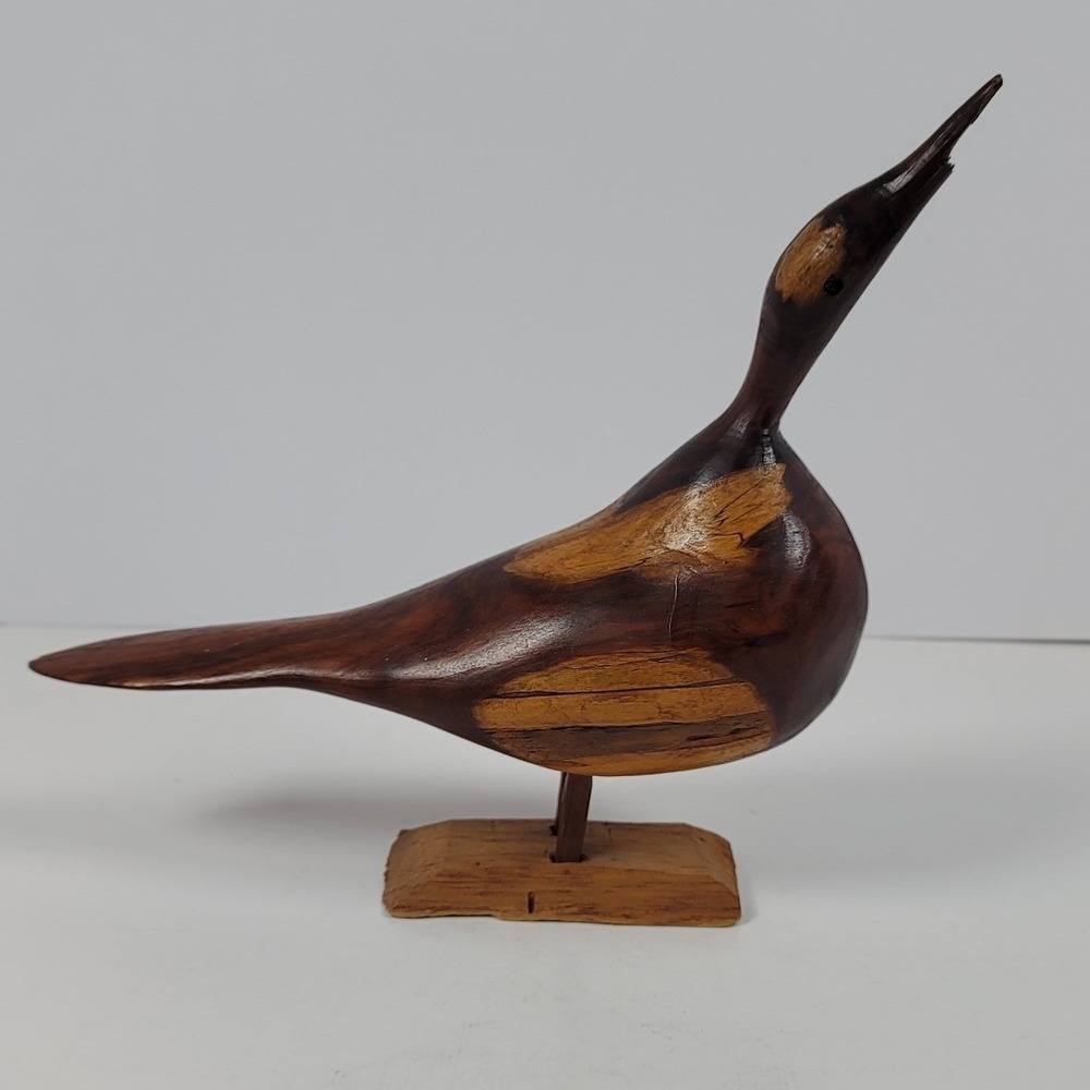 Vintage Hand Carved Wood Bird Figurine Mid Century Modern Stylized Sculpture 9"